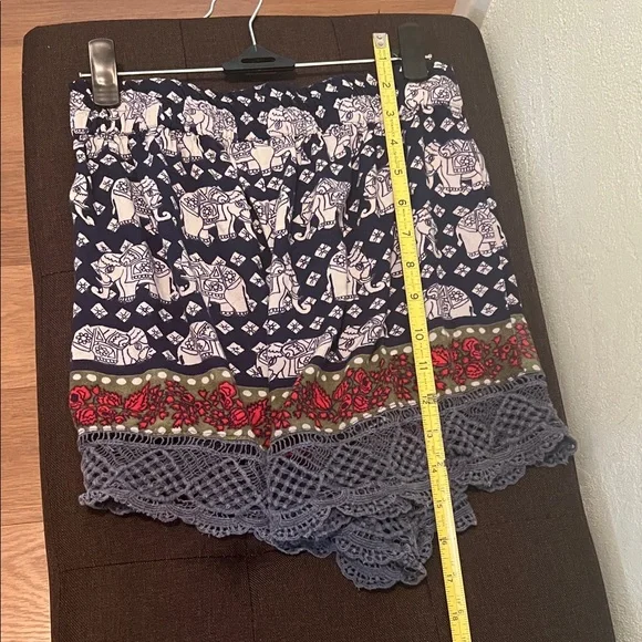#1273=Bohemian Navy Elephant Print Women's Shorts - Picture 3 of 7